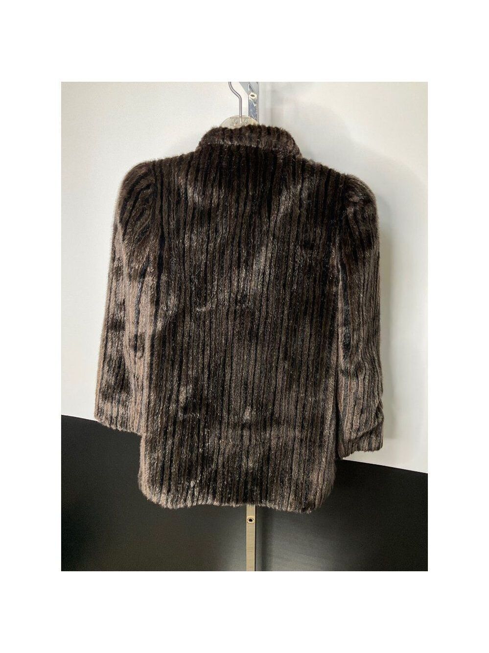 𝅺us14 Intrigue A Luxury Fabric By De Ball Black Brown Faux Fur Coat Vintage - Picture 5 of 11